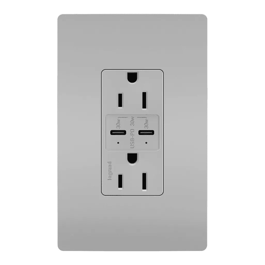 Legrand Radiant - radiant® 15A Tamper Resistant Ultra Fast PLUS Power Delivery USB Type C/C Outlet - R26USBPDGRY - Canada Light Shop