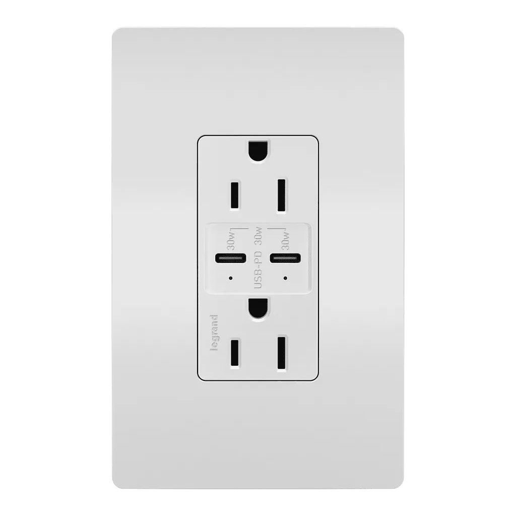 Legrand Radiant - radiant® 15A Tamper Resistant Ultra Fast PLUS Power Delivery USB Type C/C Outlet - R26USBPDW - Canada Light Shop