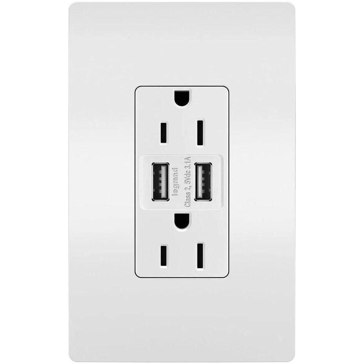 Legrand Radiant - radiant® 15A Tamper Resistant USB Outlet - TM826USBW - Canada Light Shop