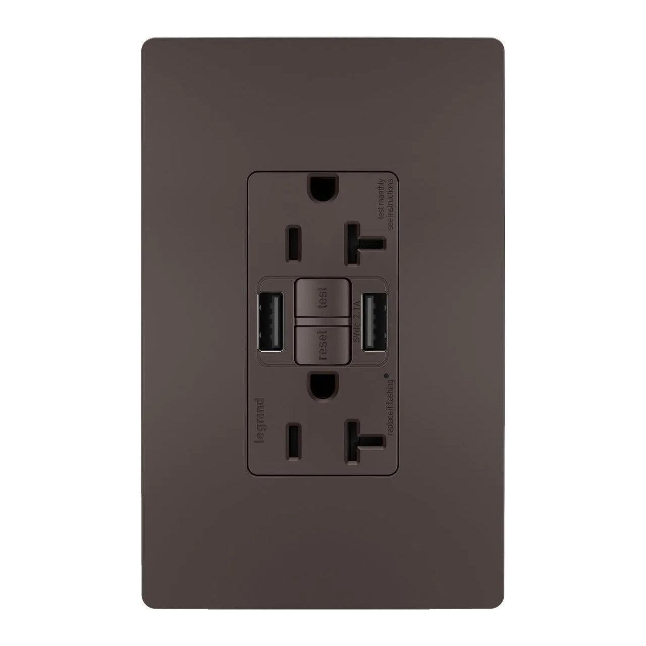 Legrand Radiant - radiant® 20A Tamper Resistant Self Test GFCI USB Type A/A Outlet - 2097TRUSBAA - Canada Light Shop