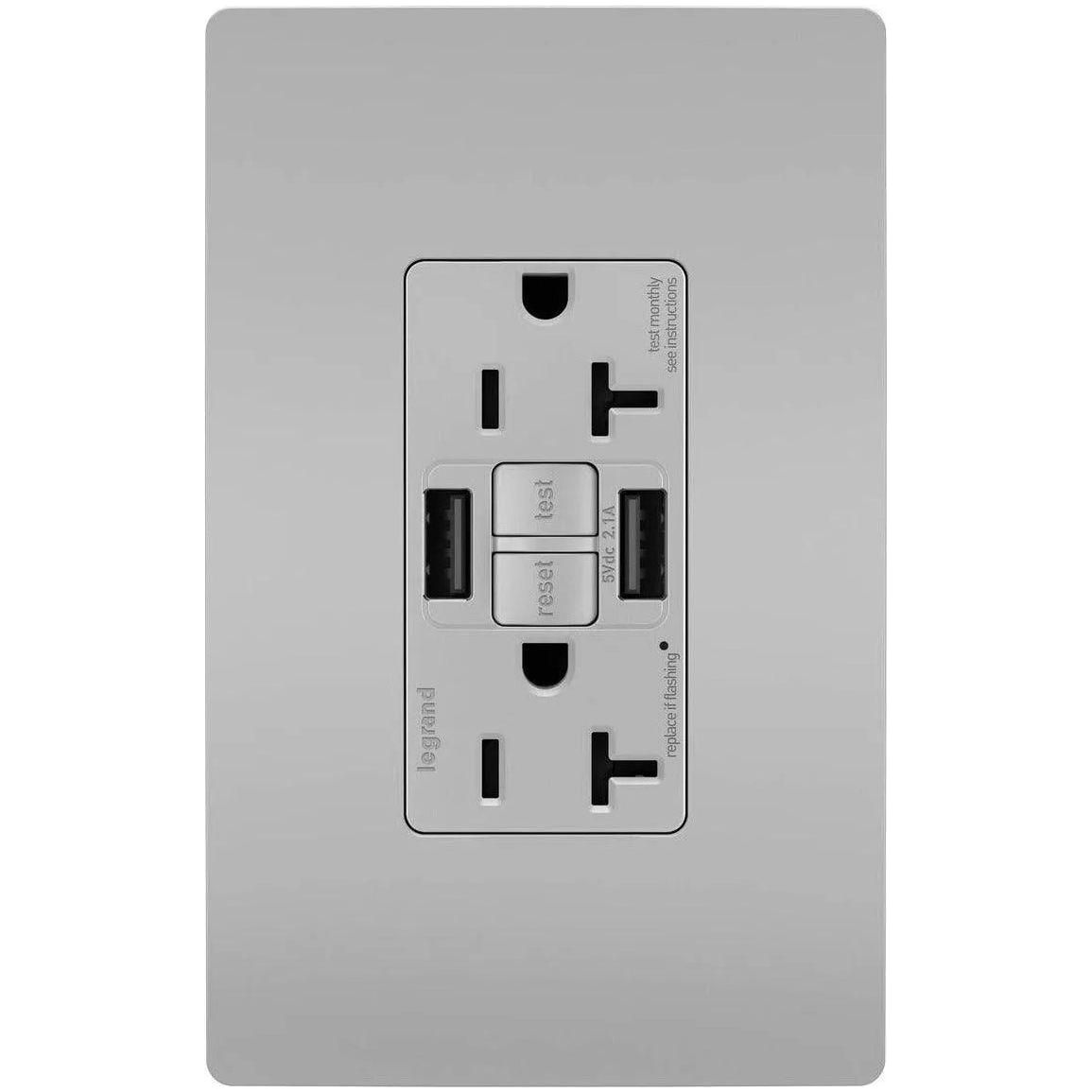 Legrand Radiant - radiant® 20A Tamper Resistant Self Test GFCI USB Type A/A Outlet - 2097TRUSBAAGRY - Canada Light Shop