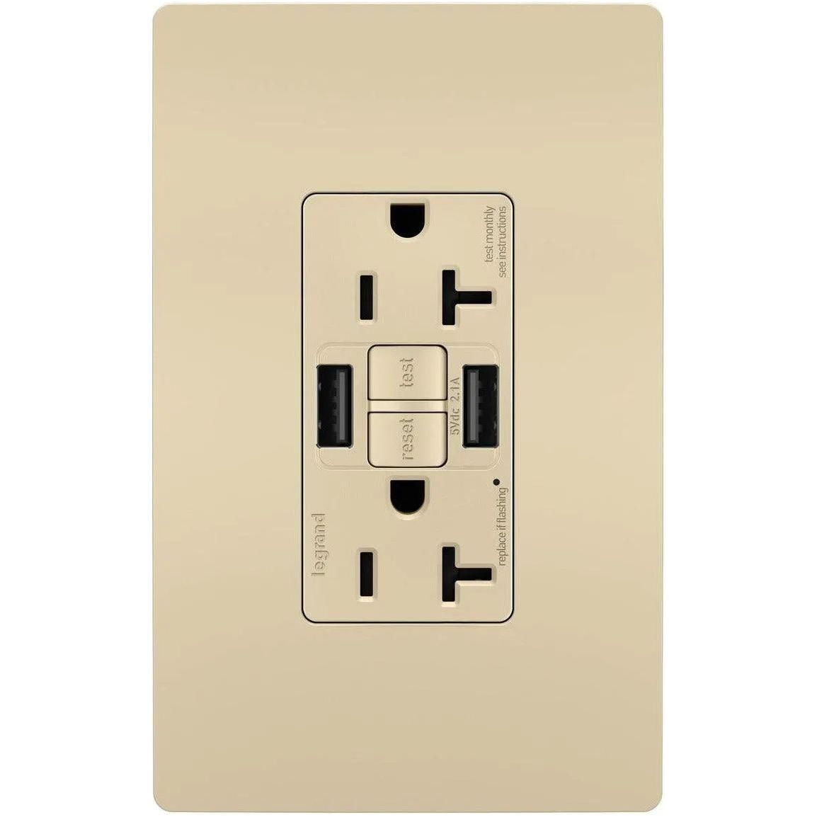 Legrand Radiant - radiant® 20A Tamper Resistant Self Test GFCI USB Type A/A Outlet - 2097TRUSBAAI - Canada Light Shop