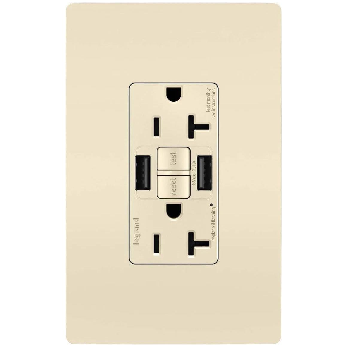 Legrand Radiant - radiant® 20A Tamper Resistant Self Test GFCI USB Type A/A Outlet - 2097TRUSBAALA - Canada Light Shop