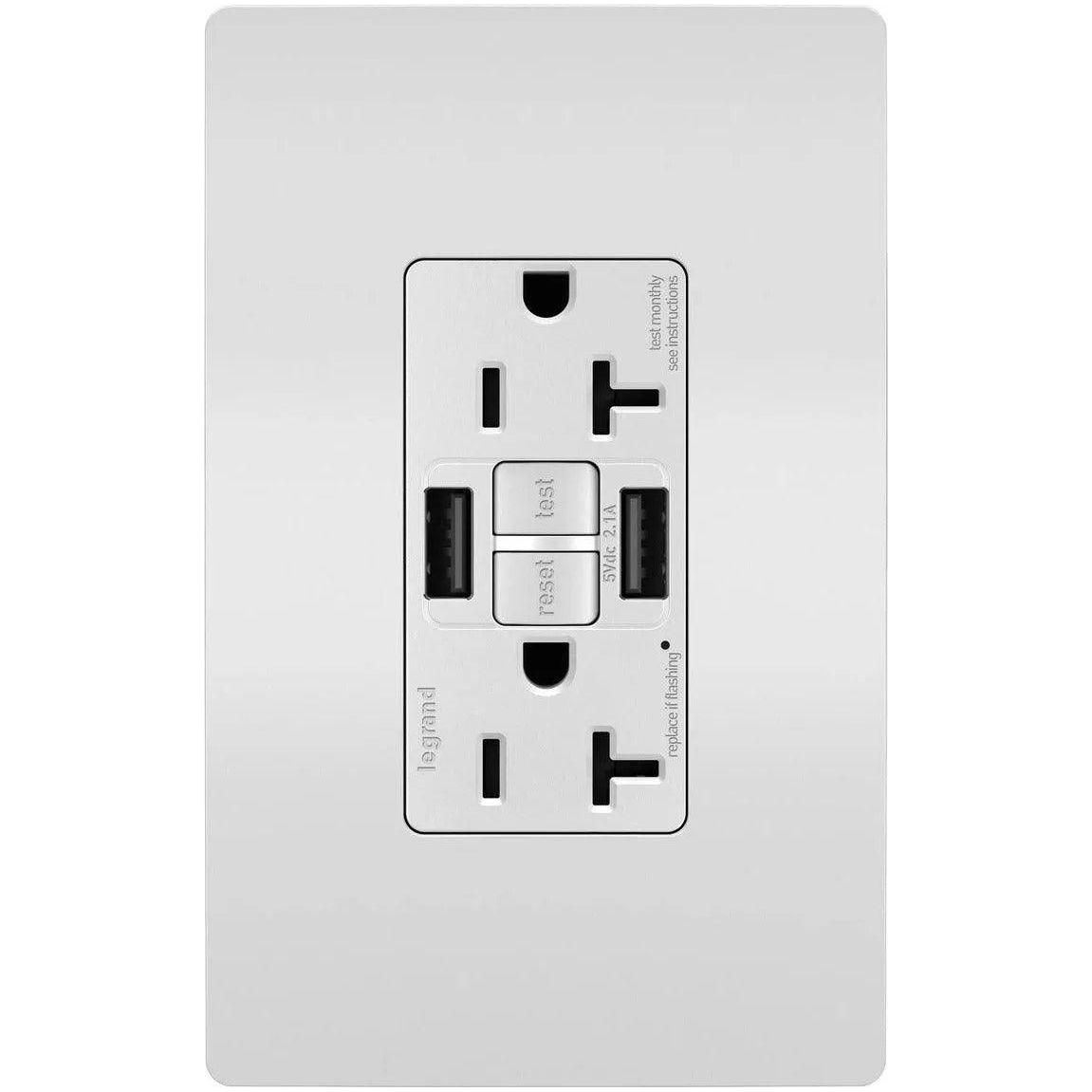 Legrand Radiant - radiant® 20A Tamper Resistant Self Test GFCI USB Type A/A Outlet - 2097TRUSBAAW - Canada Light Shop