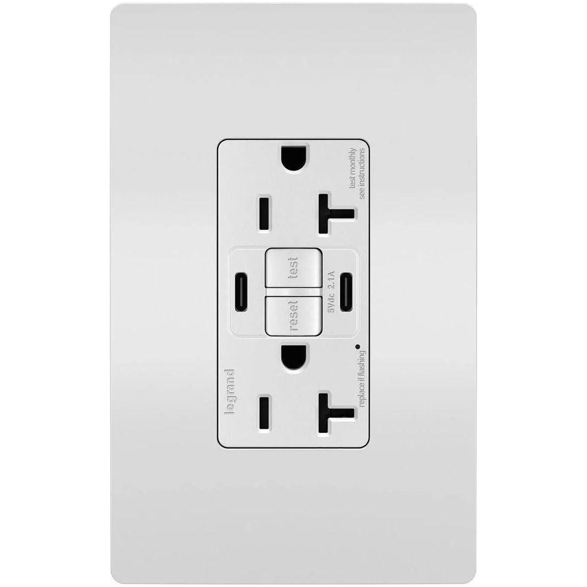 Legrand Radiant - radiant® 20A Tamper Resistant Self Test GFCI USB Type C/C Outlet - 2097TRUSBCCW - Canada Light Shop