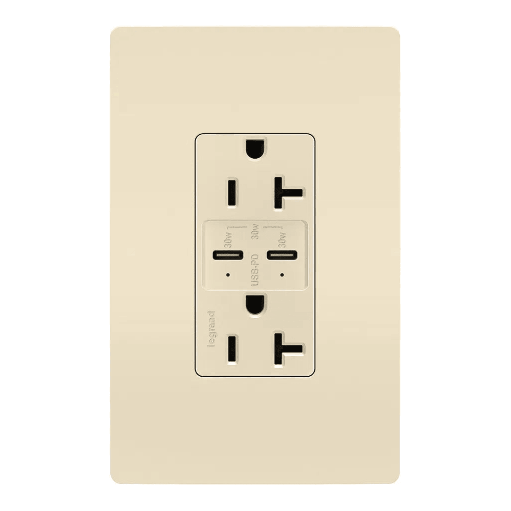 Legrand Radiant - radiant® 20A Tamper Resistant Ultra Fast PLUS Power Delivery USB Type C/C Outlet - TR20USBPDLA - Canada Light Shop