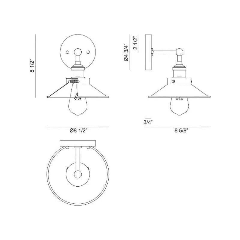 Matteo Lighting - Bulstrode's Workshop Metal Shade Wall Sconce - W46111AGBK - Canada Light Shop