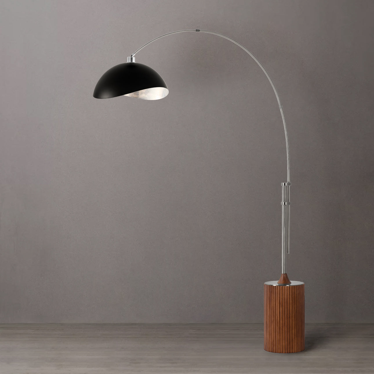 Nova of California 2114833MS Luna Bella 1-Light Arc Lamp in Satin Nickel / Dark Walnut