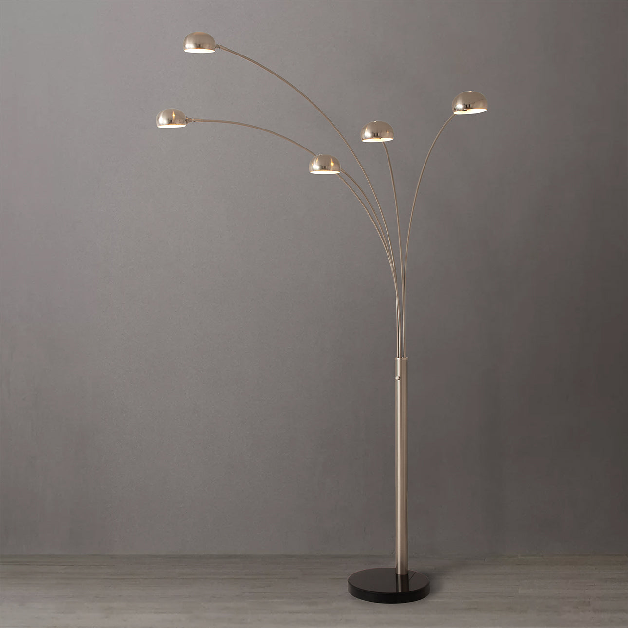 Nova of California 4035SN Original 1961 Mushroom 5-Light Arc Floor Lamp in Satin Nickel / Black