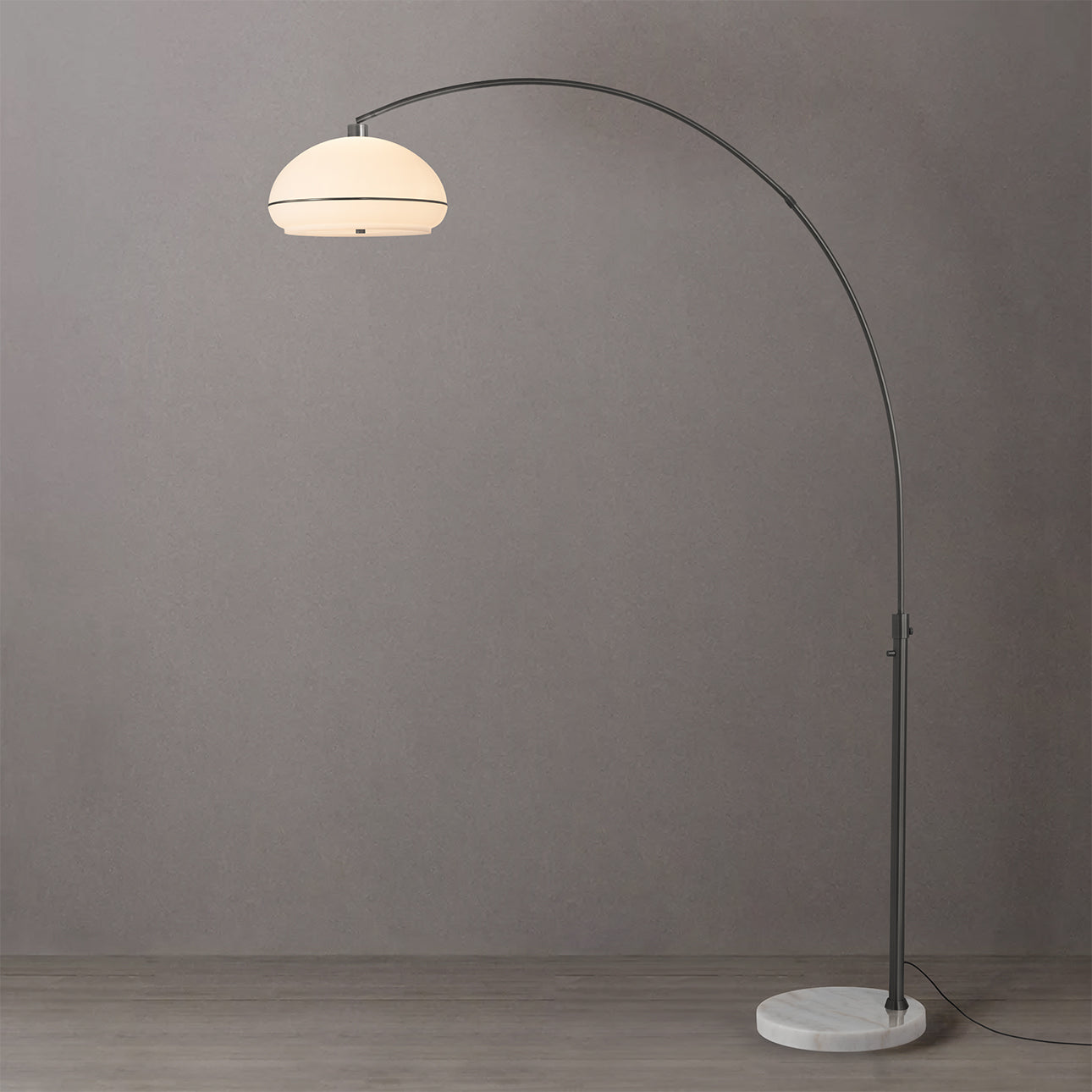 Nova of California 2115823BKN Simple Morelli Arc Lamp in Black Nickel / White