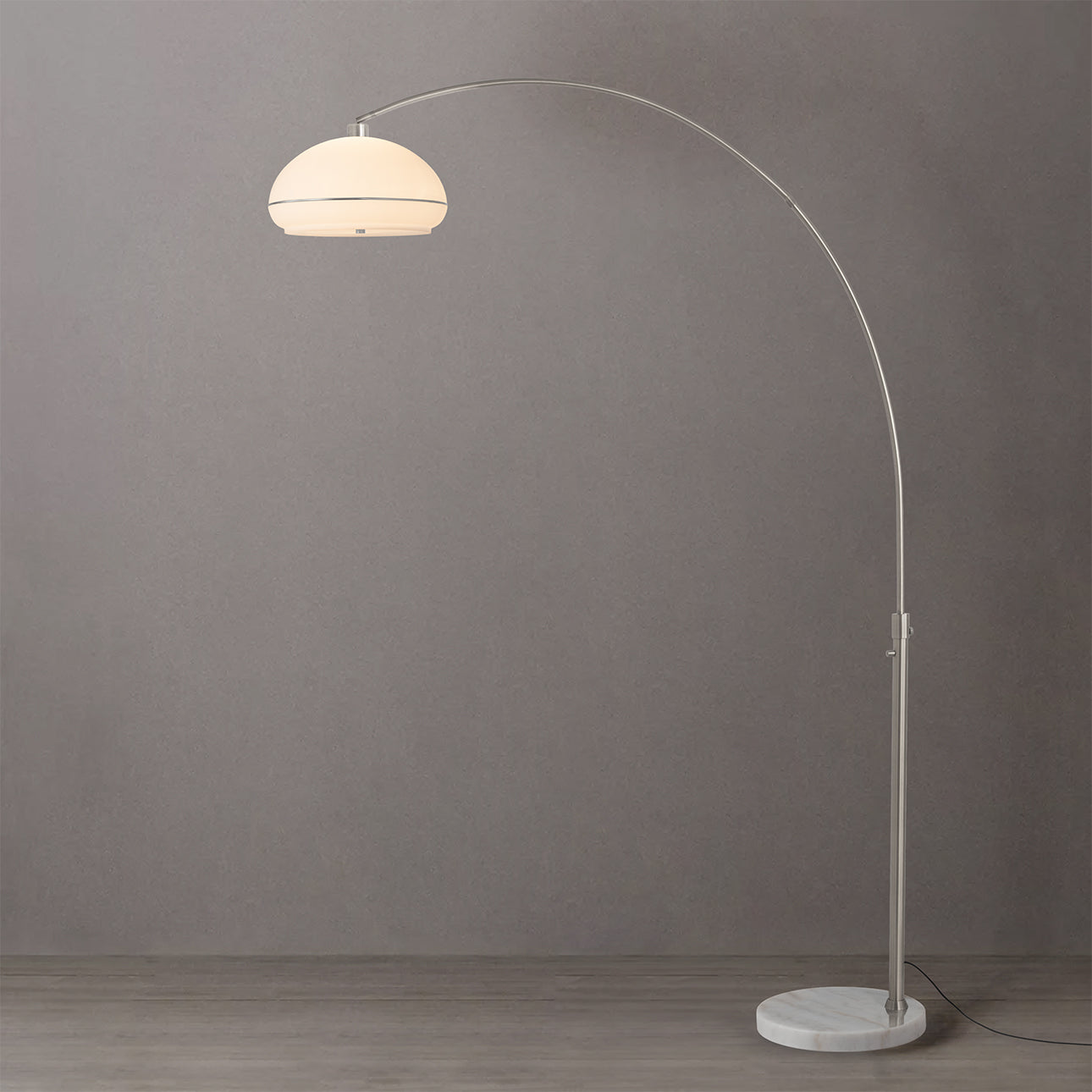 Nova of California 2115822SN Simple Morelli Arc Lamp in Satin Nickel / White