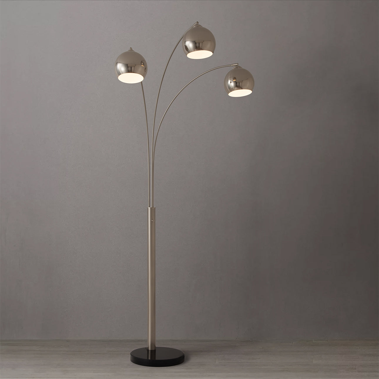 Nova of California 2310800SN Original 1962 Triplet 3-Light Arc Floor Lamp in satin nickel / Black