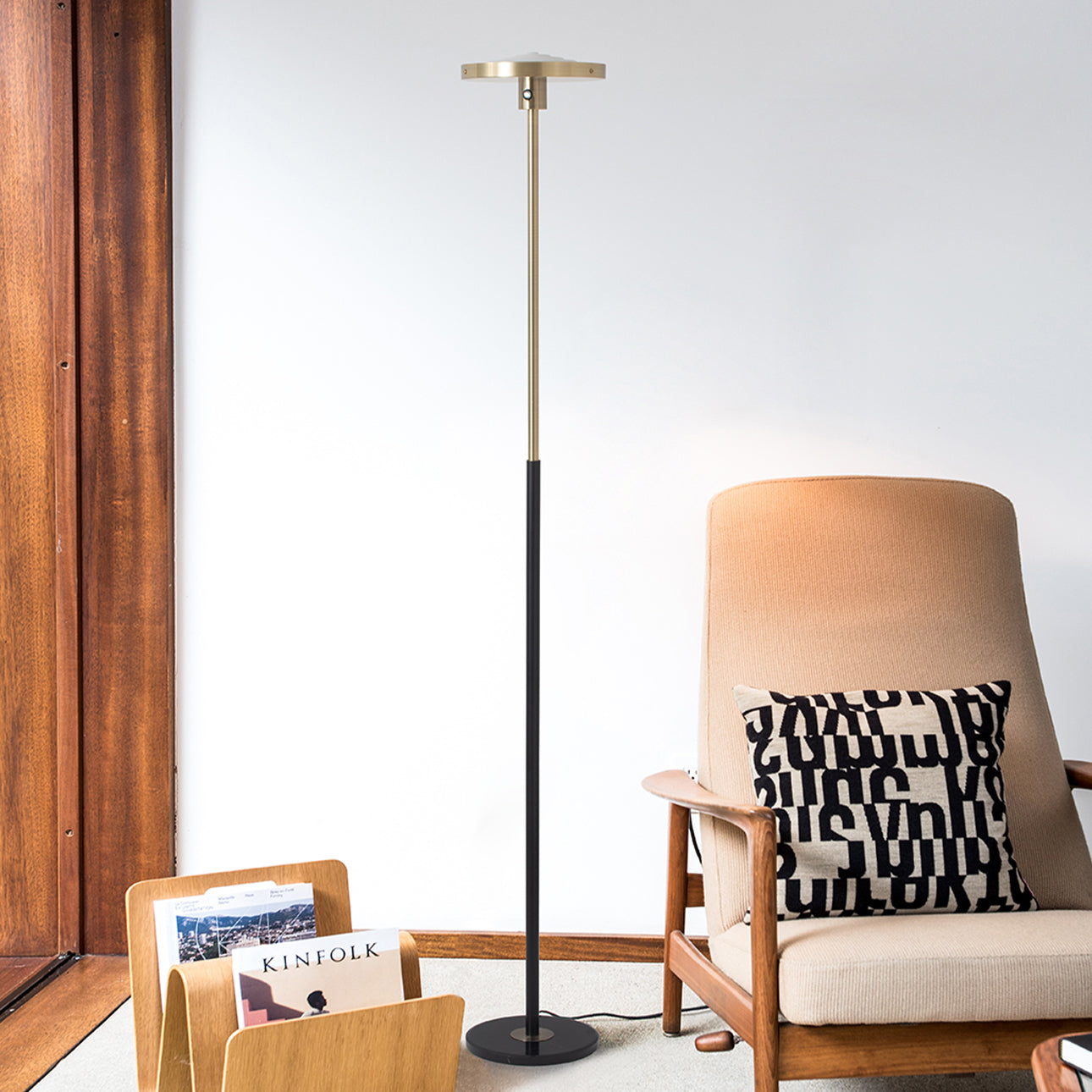 Nova of California 1517740MB Redondo Torchiere Floor Lamp in Matte Black, Weathered Brass
