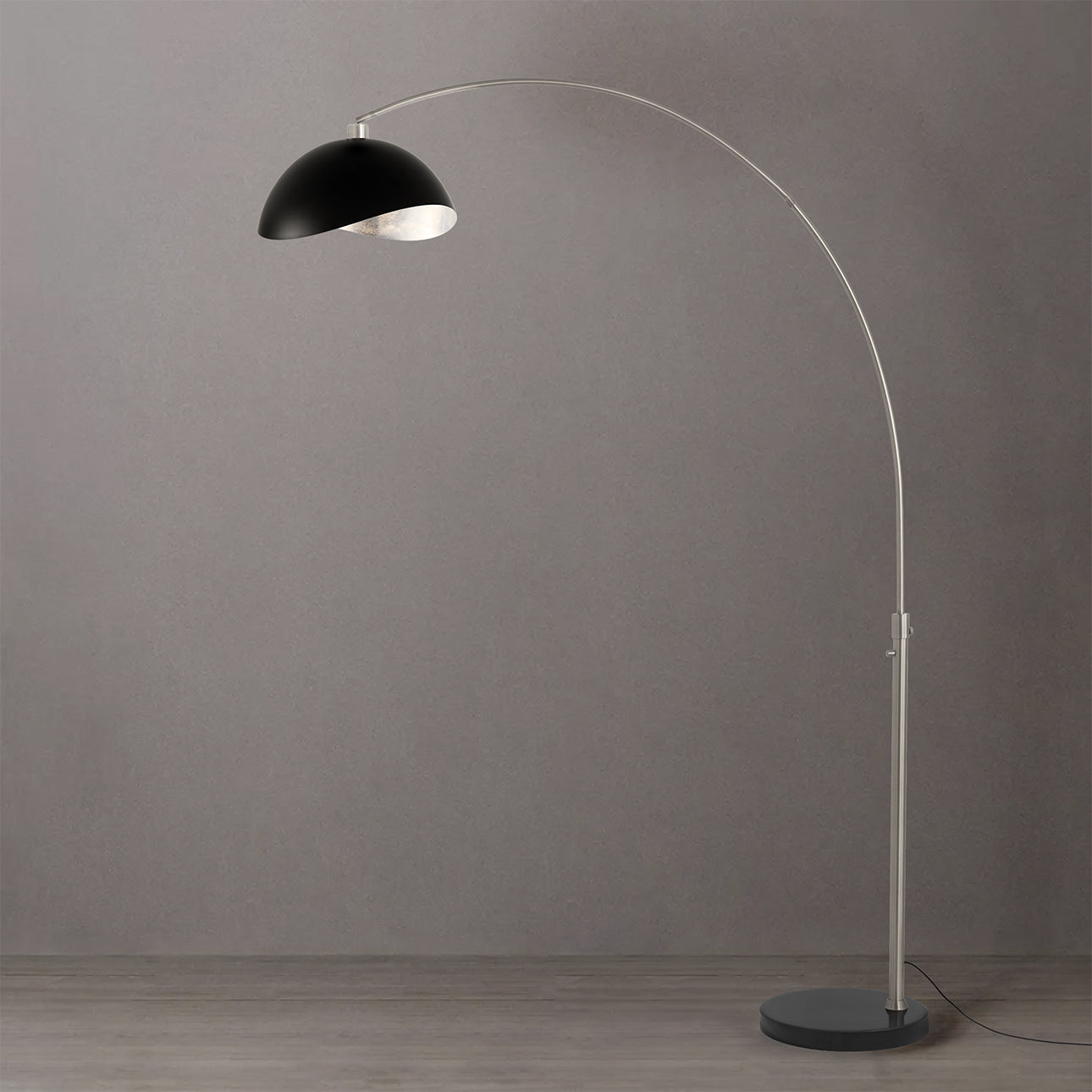 Nova of California 2114819MS Luna Bella 1-Light Arc Lamp in Satin Nickel / Black