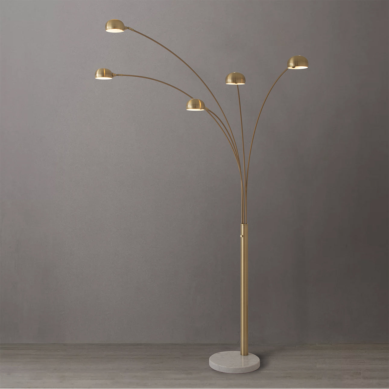 Nova of California 4035WB Original 1961 Mushroom 5-Light Arc Floor Lamp in Weathered Brass / White