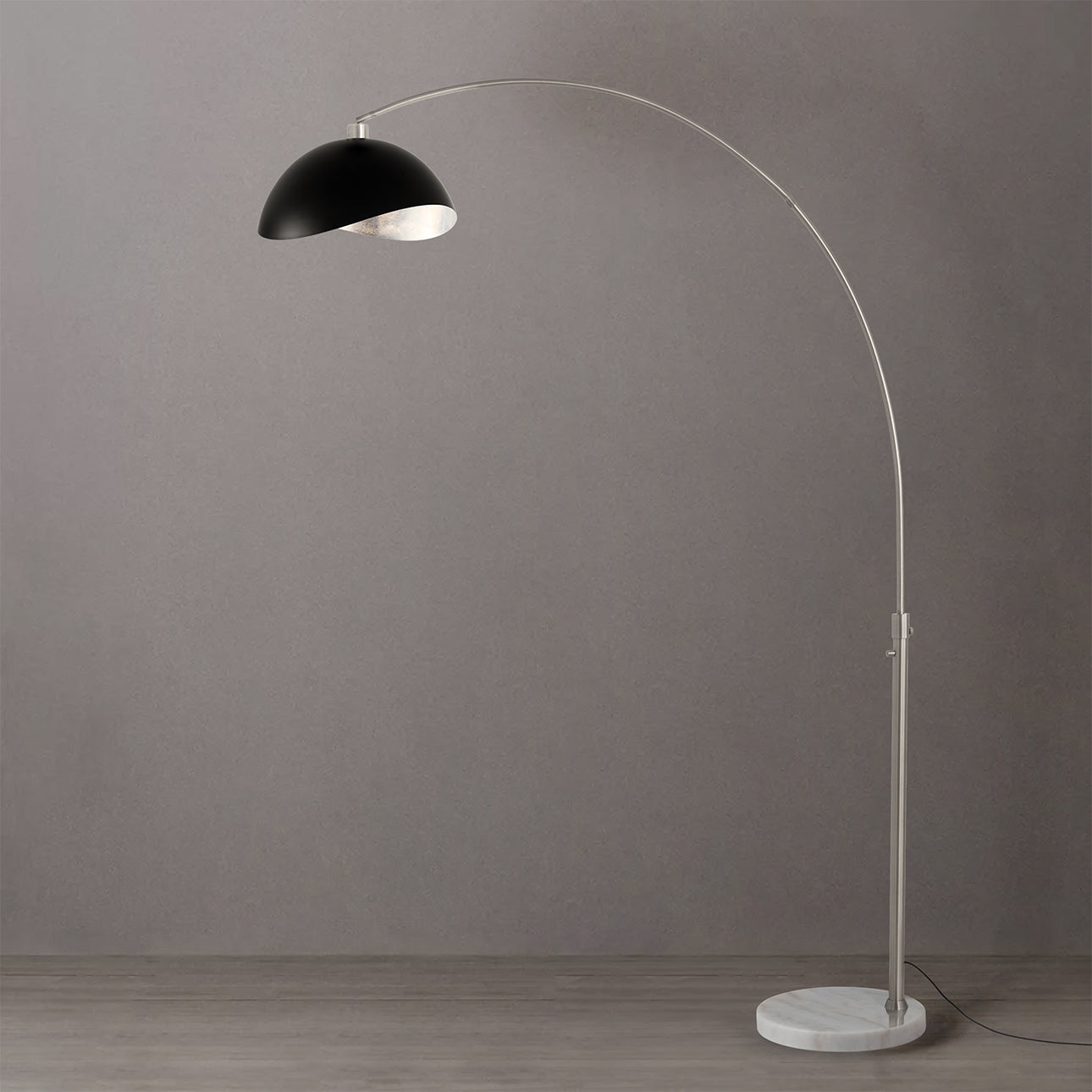 Nova of California 2114822MS Luna Bella 1-Light Arc Lamp in Satin Nickel / White