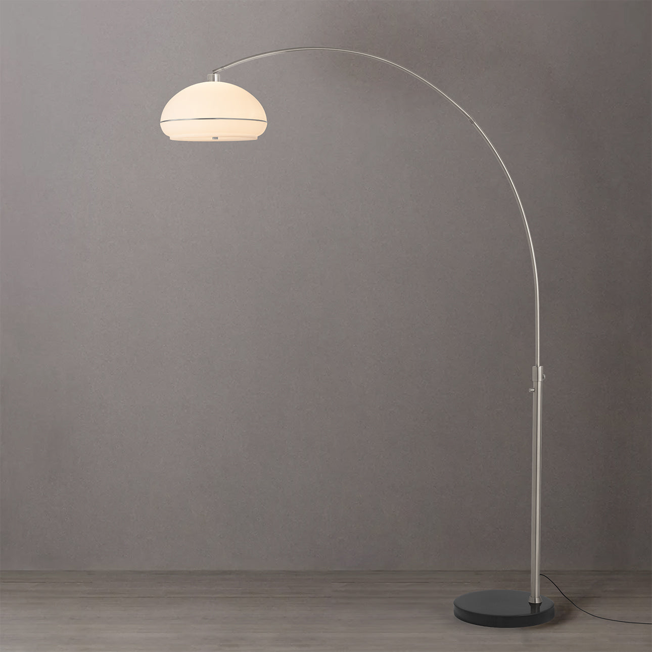 Nova of California 2115819SN Simple Morelli Arc Lamp in Satin Nickel / Black